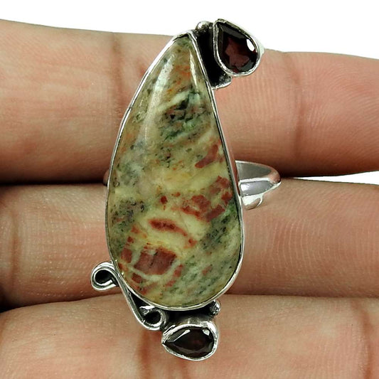 Natural Jasper Gemstone Statement Boho Ring Size 8 925 Silver For Girls C19