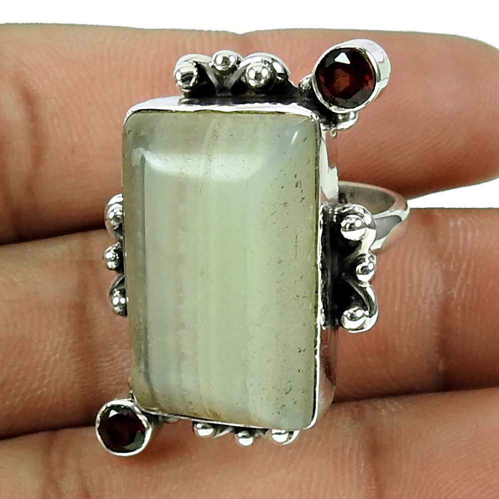Woman Gift Natural Striped Onyx Cocktail Ring Size 7 925 Sterling Silver F22