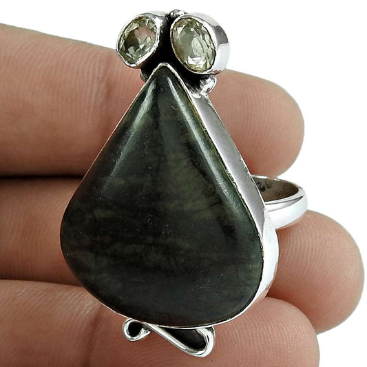 Woman Gift Natural Jasper Gemstone 925 Sterling Silver Ring Size 9 G22