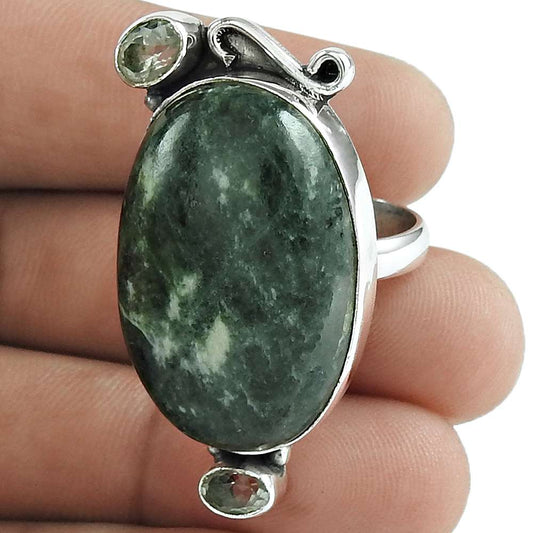 Woman Gift Natural Jasper Gemstone Ring Size 8 925 Sterling Silver H22