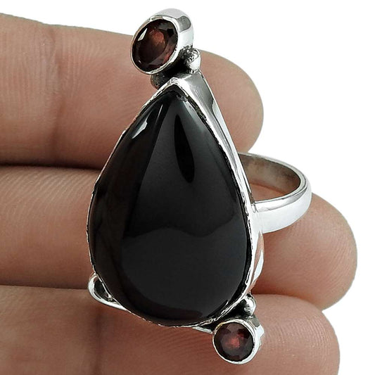 Woman Gift 925 Sterling Silver Natural Onyx Gemstone Ring Size 7 I22