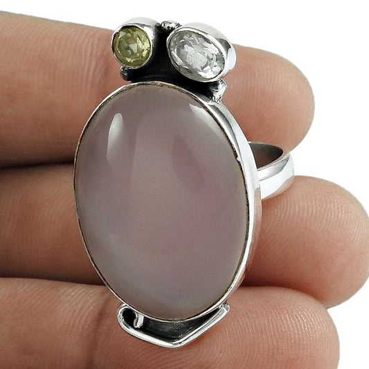 Woman Gift Natural Rose Quartz Gemstone 925 Silver Cocktail Ring Size 8 J22