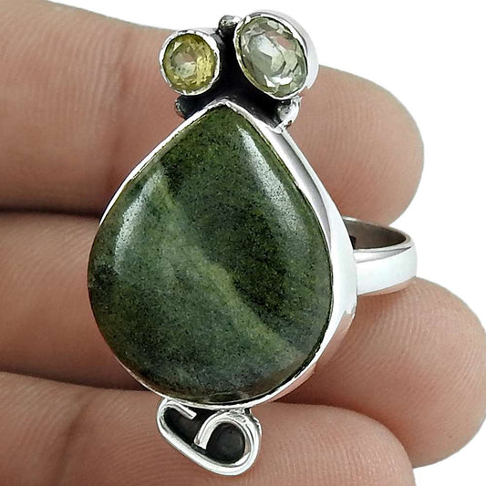 Woman Gift Natural Jasper Solitaire Ring Size 8 925 Sterling Silver K22
