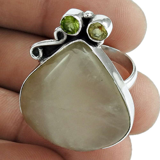 Woman Gift Natural Rose Quartz Statement Boho Ring Size 8 925 Silver F19