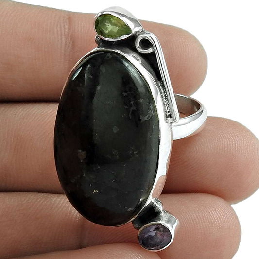 Natural Jasper Gemstone Statement Ring Size 9 925 Sterling Silver Jewelry J19