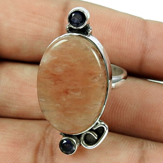 Woman Gift 925 Silver Natural Jasper Gemstone Solitaire Ring Size 7 L19