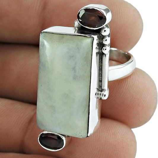 Woman Gift 925 Silver Natural Moonstone Cocktail Ring Size 7 M19