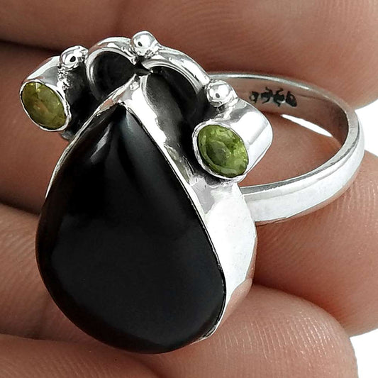 Natural Onyx Gemstone Solitaire Boho Black Ring Size 8 925 Sterling Silver K8