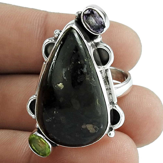 Woman Gift Natural Agate Statement Bohemian Ring Size 7 925 Silver L8