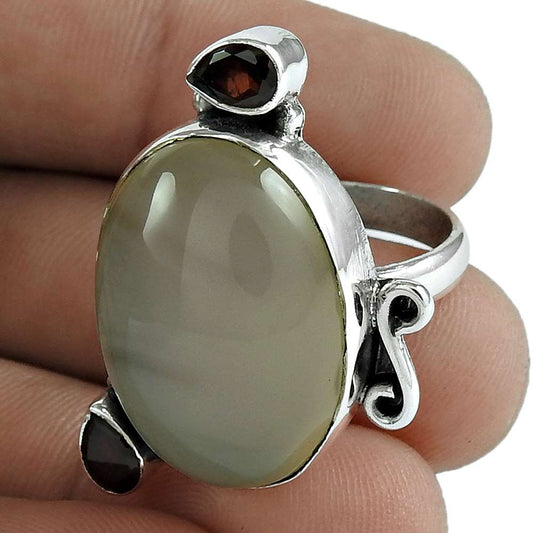 Natural Moonstone Gemstone 925 Silver Solitaire Ethnic Ring Size 8 For Girls A5
