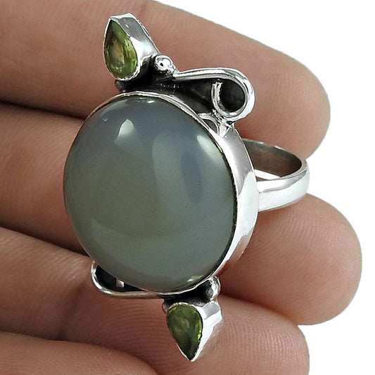 Natural Chalcedony Gemstone Statement Vintage Ring Size 8 925 Silver A25