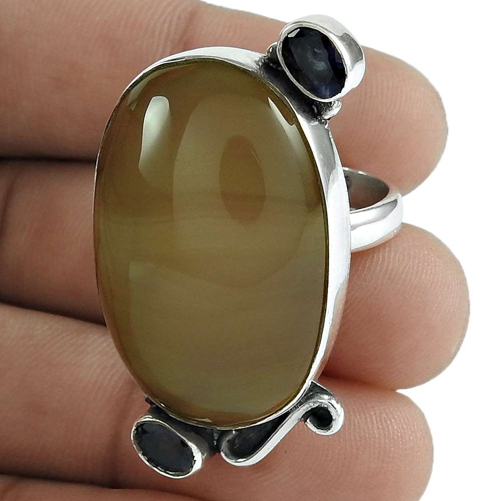 Natural Aventurine Gemstone 925 Silver Cocktail Ring Size 8 For Girls T19