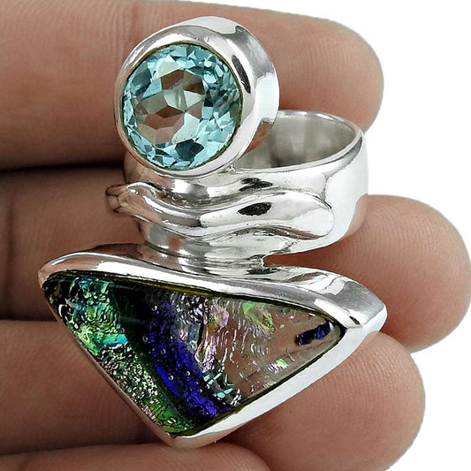 Woman Gift Cocktail Ring Size 8 925 Silver Natural Dico Glass Gemstone V19