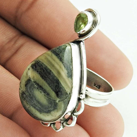 Christmas Gift Natural Picaso Jasper Statement Ring Size 8 925 Silver B18