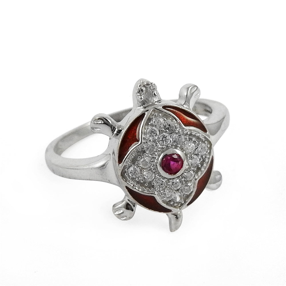 925 Sterling Silver Gemstone Jewelry Trendy White CZ, Inlay Gemstone Turtle Ring