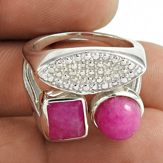 Dainty 925 Sterling Silver Pink Rainbow Moonstone Gemstone Ring Vintage Jewelry