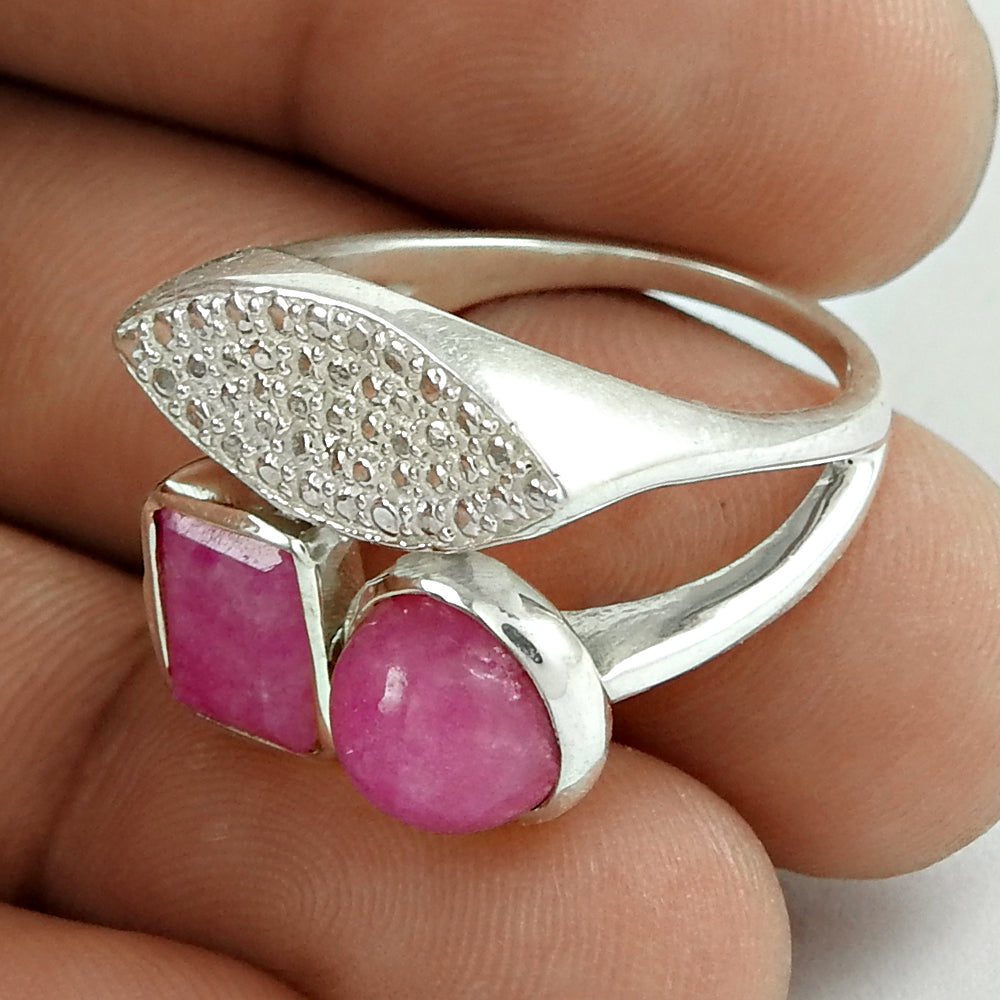 Dainty 925 Sterling Silver Pink Rainbow Moonstone Gemstone Ring Vintage Jewelry