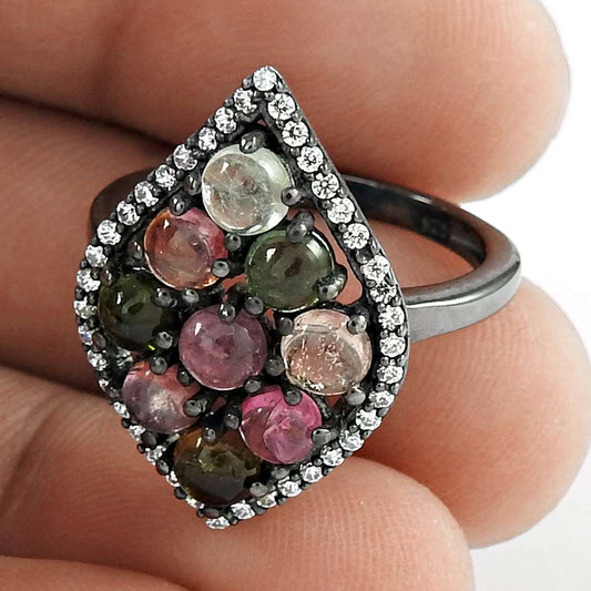 Designer Silver Jewelry 925 Sterling Silver Tourmaline Gemstone & CZ Ring