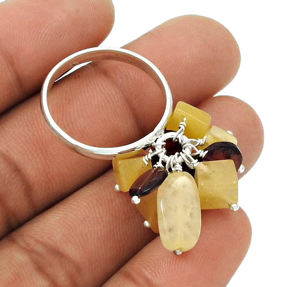 Natural CITRINE GARNET HANDMADE Jewelry 925 Sterling Silver Beaded Ring Size 9 AW18