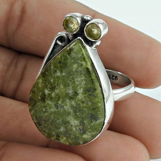 Woman Gift 925 Silver Natural Canadian Jade Gemstone Solitaire Ring Size 8