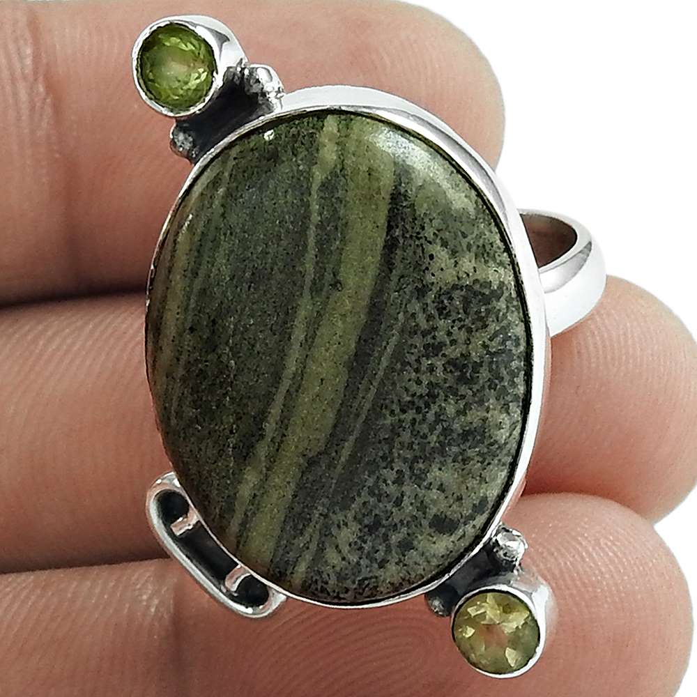 Natural Picasa Jasper Gemstone 925 Silver Solitaire Ring Size 8 For Girls D20