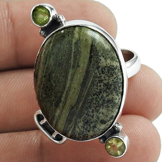 Natural Picasa Jasper Gemstone 925 Silver Solitaire Ring Size 8 For Girls D20