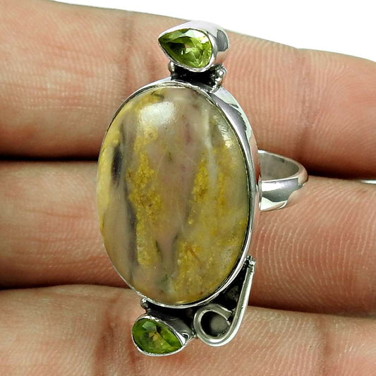 Woman Gift 925 Silver Natural Jasper Gemstone Cocktail Boho Ring Size 8 I20