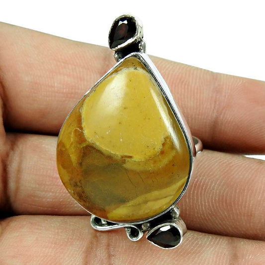 Natural Mookaite Gemstone Solitaire Boho Ring Size 8.5 925 Silver For Girls J20