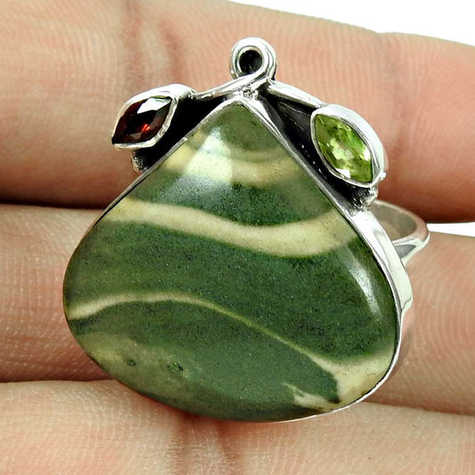 Natural Jasper Gemstone Solitaire Boho Ring Size 9 925 Sterling Silver L20
