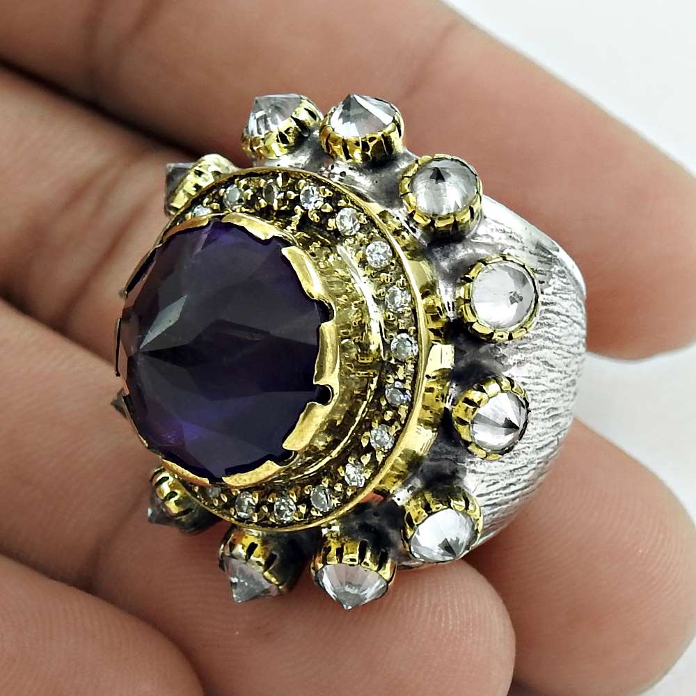 Christmas Gift 925 Sterling Silver Natural Amethyst Solitaire Ring Size 6 H18