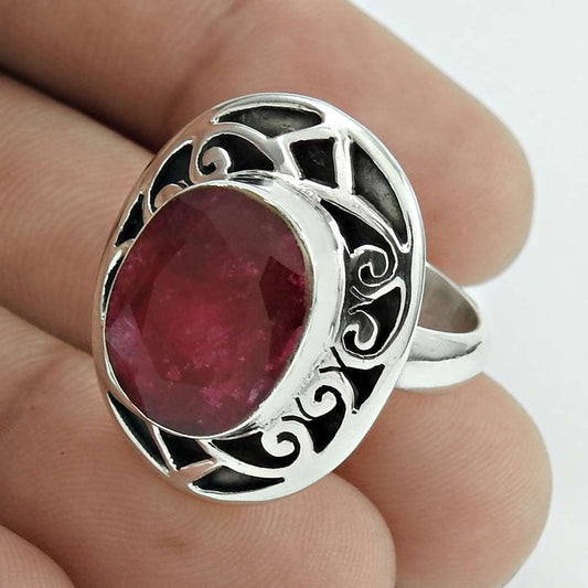 Christmas Gift Natural Ruby Statement Boho Ring Size 8 925 Sterling Silver E14
