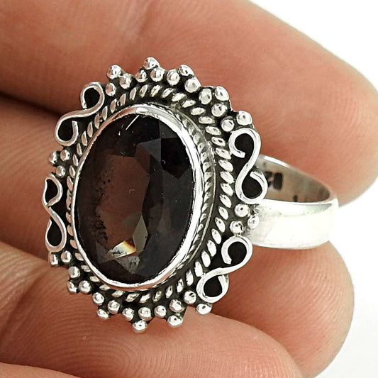 Woman Gift Smoky Quartz 925 Silver Cocktail Tribal Ring Size 9 I42