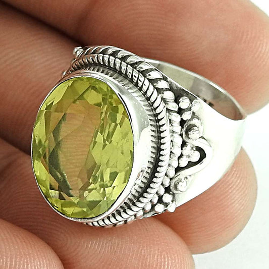 Gift For Her Natural Lemon Quartz Cocktail Boho Ring Size 8 925 Silver R28