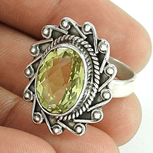 Woman Gift Natural Lemon Quartz Solitaire Boho Ring Size 9 925 Silver T20