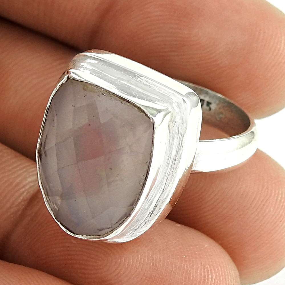 Woman Gift Solitaire Boho Ring Size 7 925 Silver Natural Rose Quartz U20