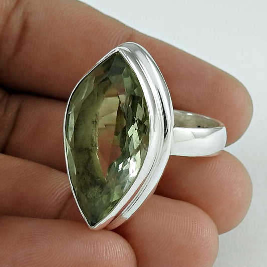 Woman Gift Natural Green Amethyst Gemstone Ring Size 9 925 Silver F24
