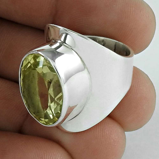 Woman Gift Natural Lemon Quartz Gemstone 925 Sterling Silver Ring Size 7 H24