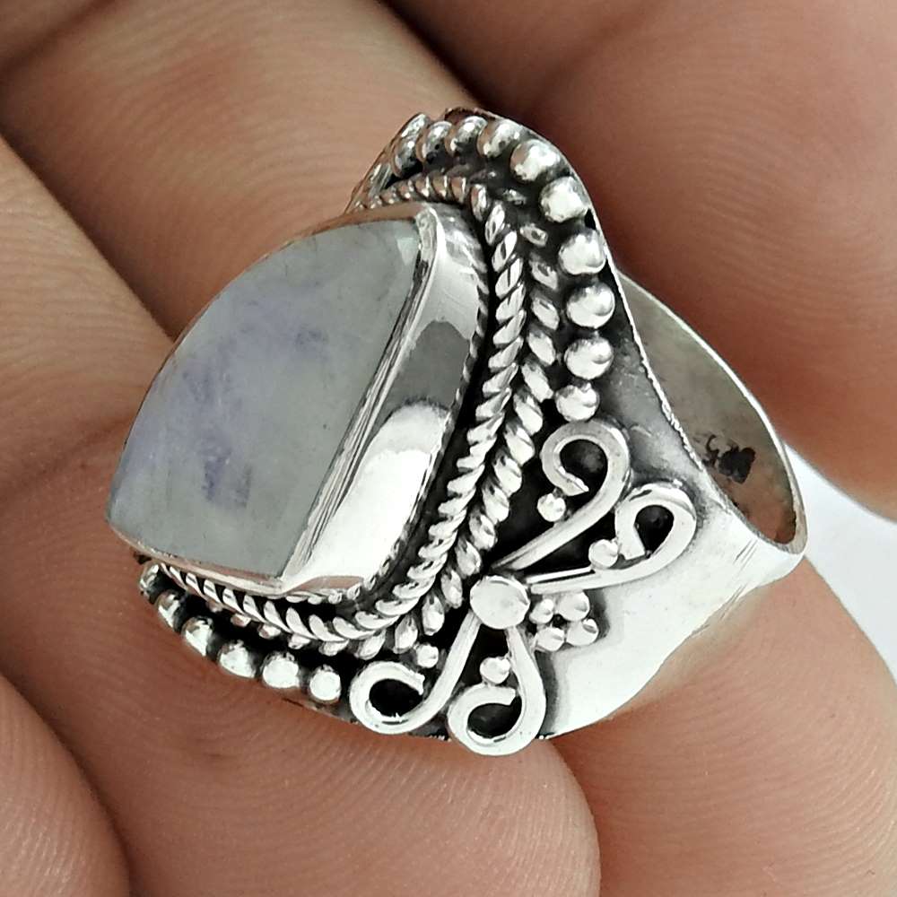 Natural Rainbow Moonstone Cocktail Ring Size 7 925 Silver Christmas Gift B30