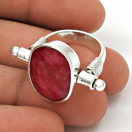 Woman Gift 925 Sterling Silver Natural Ruby Solitaire Ring Size 5.5 J24