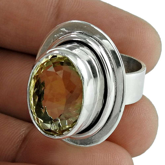 Woman Gift Natural Citrine Statement Ring Size 5.5 925 Sterling Silver K24