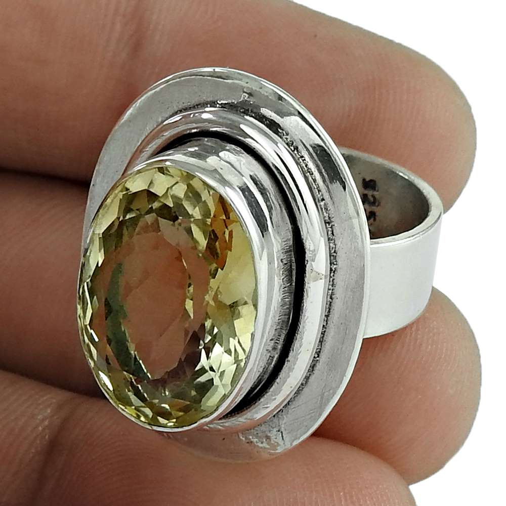 Natural Citrine Gemstone Cocktail Boho Ring Size 5.5 925 Silver W20
