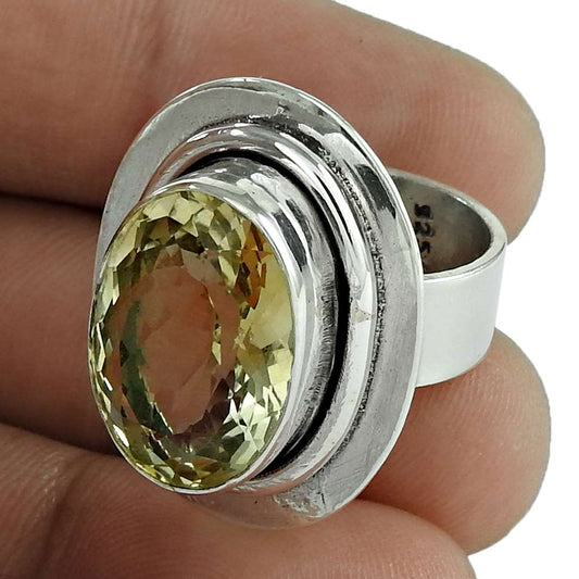 Natural Citrine Gemstone Cocktail Boho Ring Size 5.5 925 Silver W20