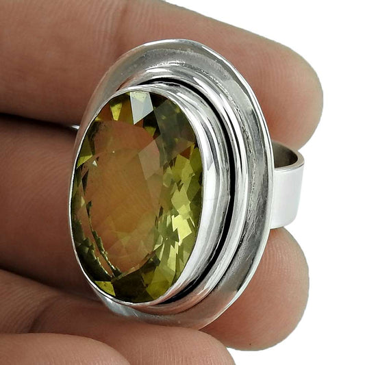 Woman Gift Natural Lemon Quartz Cocktail Boho Ring Size 7.5 925 Silver Y20