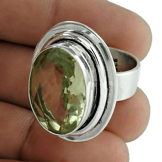 Woman Gift 925 Silver Natural Lemon Quartz Cocktail Boho Ring Size 8 Z20