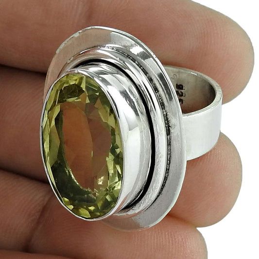 Woman Gift Natural Lemon Quartz Cocktail Ring Size 6 925 Silver A21