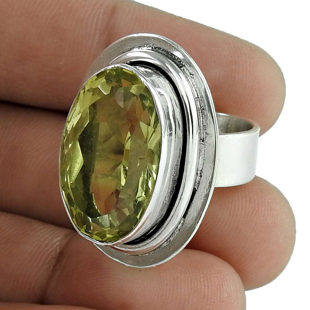 Natural Lemon Quartz Gemstone Solitaire Ring Size 6 925 Sterling Silver B21