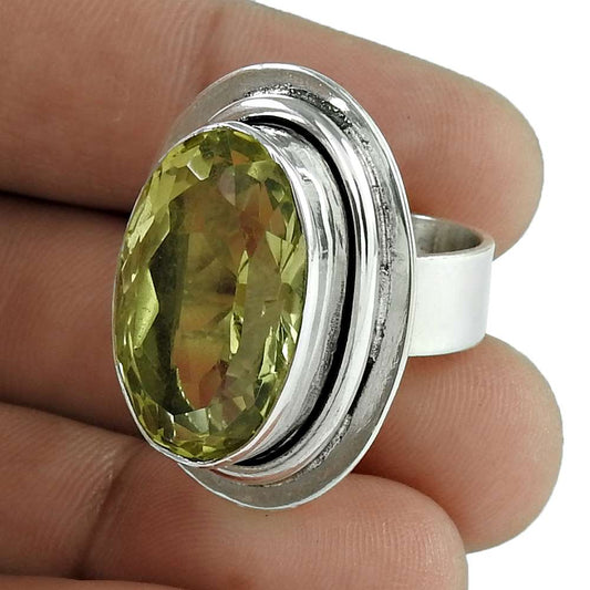 Natural Lemon Quartz Gemstone Solitaire Ring Size 6 925 Sterling Silver B21