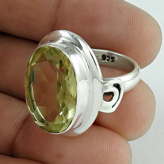 Natural Lemon Quartz Gemstone Statement Ring Size 6.5 925 Sterling Silver F21