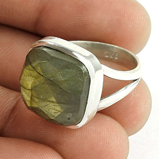 Woman Gift 925 Silver Natural Labradorite Statement Bohemian Ring Size 8 B43