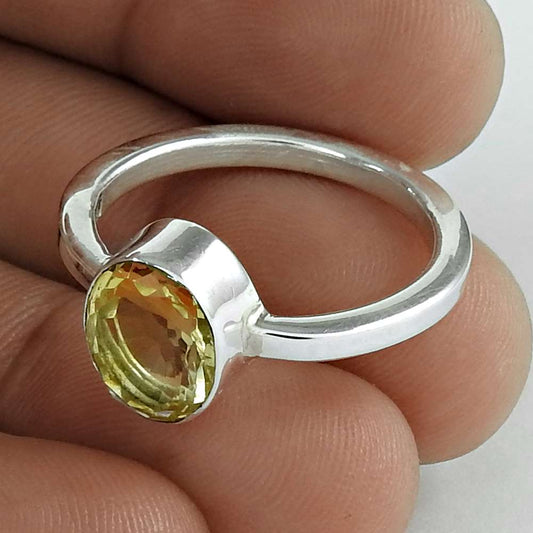 Woman Gift Natural Citrine Cocktail Bohemian Ring Size 8.5 925 Silver C43